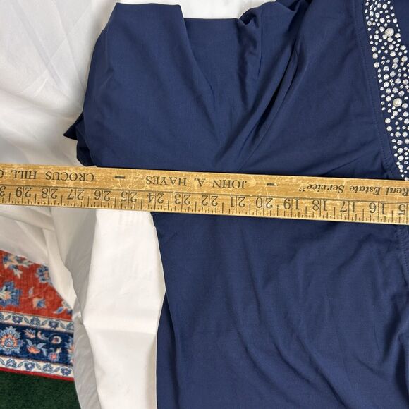 Catherines Womens Navy Open-Front Cardigan W/ Embellished Trim 3/4 Sleeve 20 - Picture 3 of 7